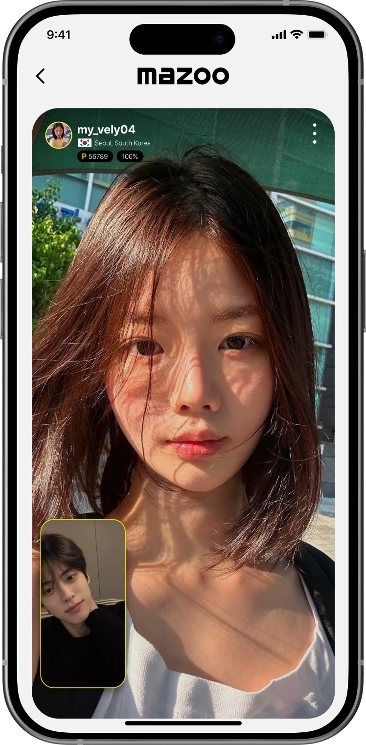 눈싸움 상대와 영상으로 연결된 mazoo 화면